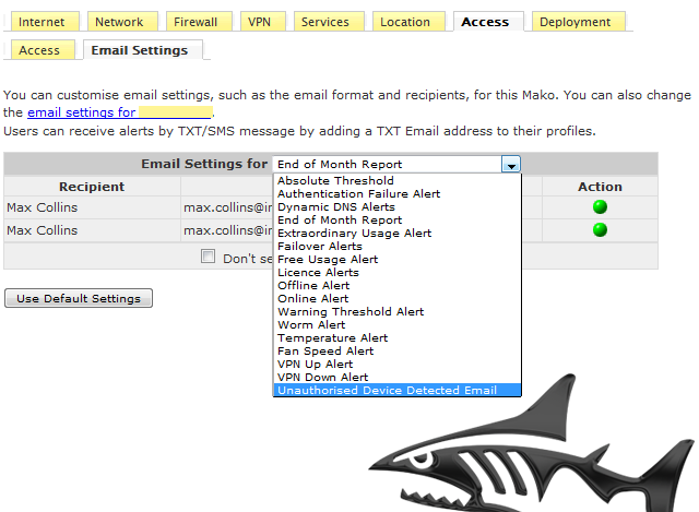 ITCS - Mako Networks - Central Management System - Mako Security Appliance Configure Mako Configure Alerts by Mail